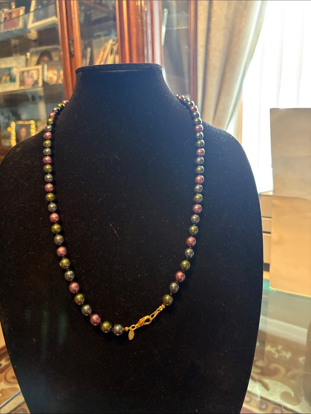 Joan Rivers Iridescent Pearl Bead Necklace in Purple and Green Glass Pearls